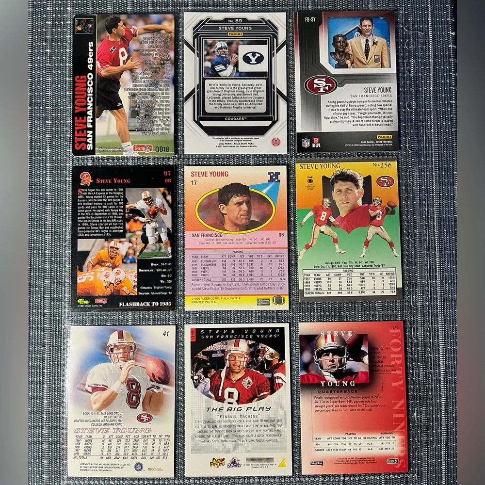 🏈 Steve Young NFL National Football League Sports Trading Cards, Qty 9, Lot #2
